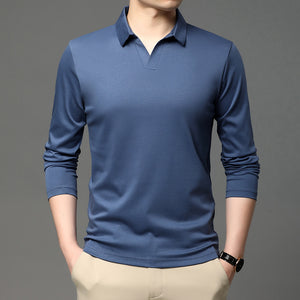 Men's Solid Color Shirt Casual Cotton Lapel Long Sleeve Top