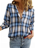 Women's V-neck Plaid Shirt Fashion Casual Shirt
