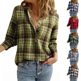 Women's V-neck Plaid Shirt Fashion Casual Shirt