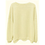 Plus Size Women's Casual V-Neck Pineapple Texture Knit Top Solid Color Long Sleeve Breathable Pullover For Spring Fall