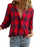 Women's V-neck Plaid Shirt Fashion Casual Shirt