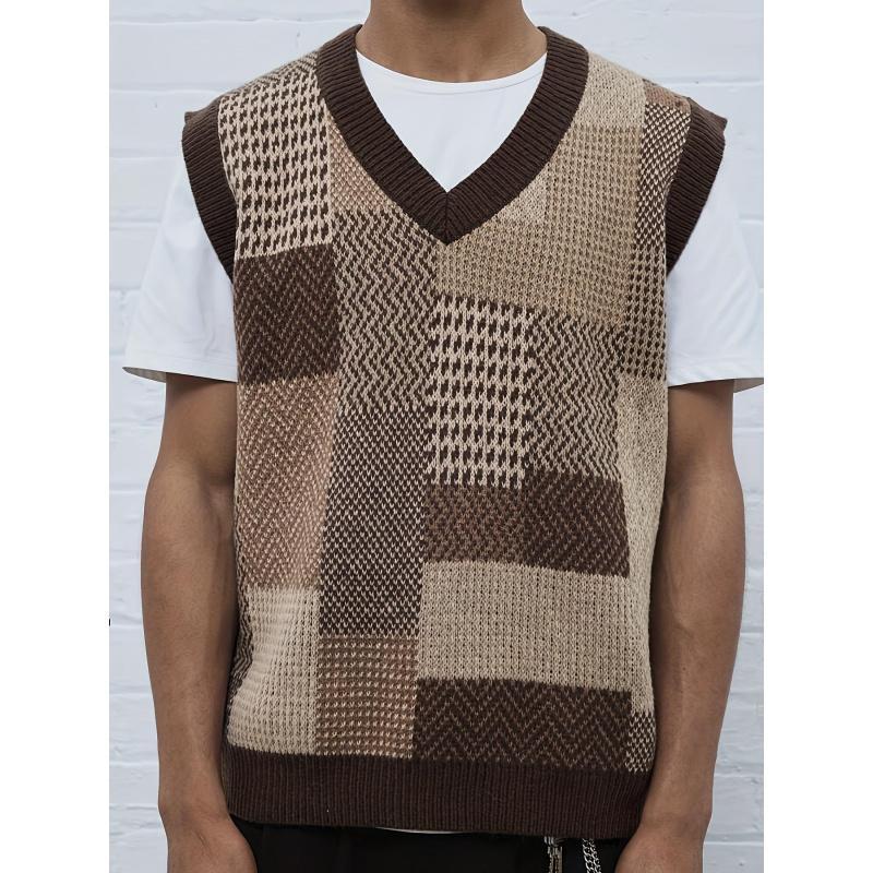 Men's Casual Collar Knitted Vest Geometric Pattern Sleeveless