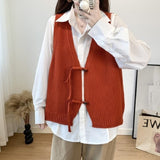 Retro Style Green Buckle Chinese Style Vest Coat
